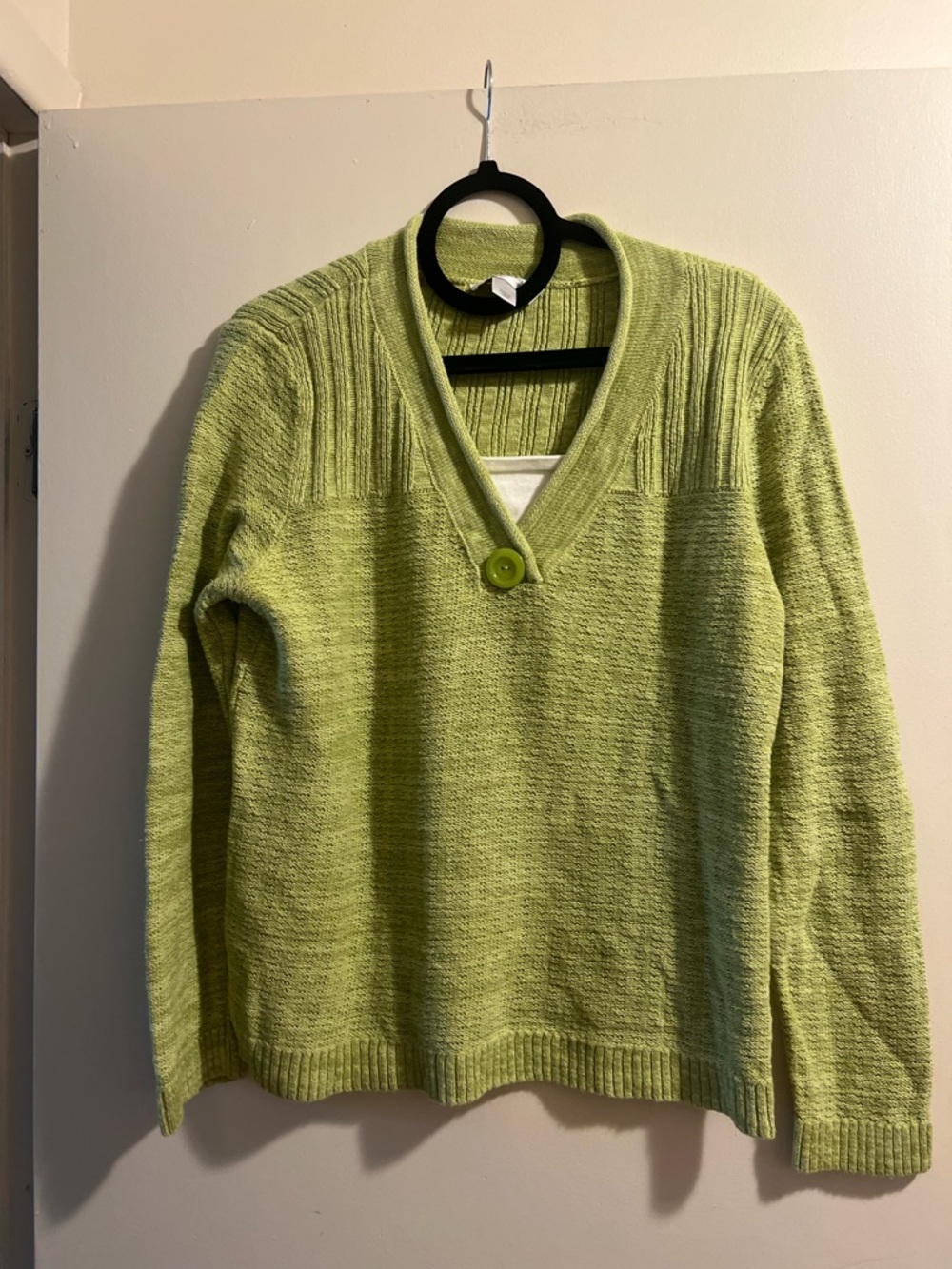 Christopher & Banks Light Green V-Neck Button Pullover